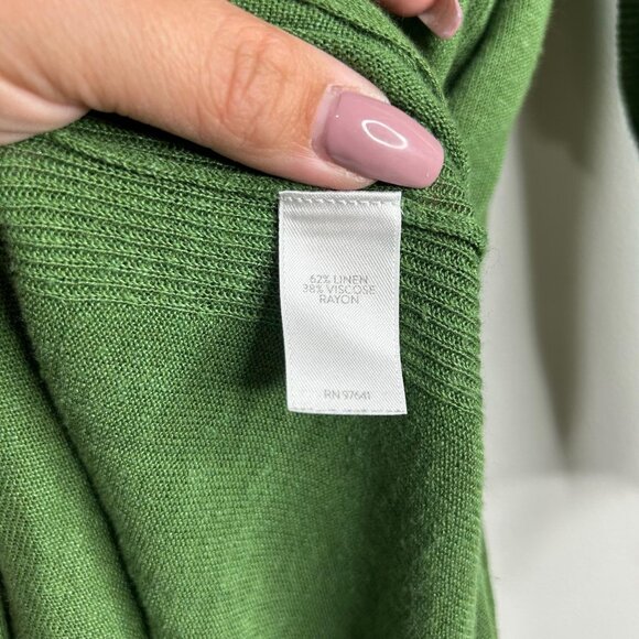 J Jill Dress Womens Large Green Linen Blend 3/4 Sleeve V Neck Pocket Pullover - Picture 7 of 10